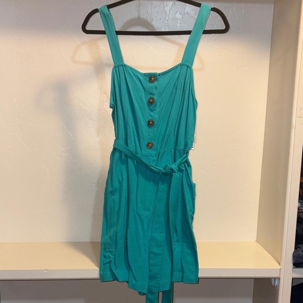 Nine West Teal Button-Front Romper with Tie Waist